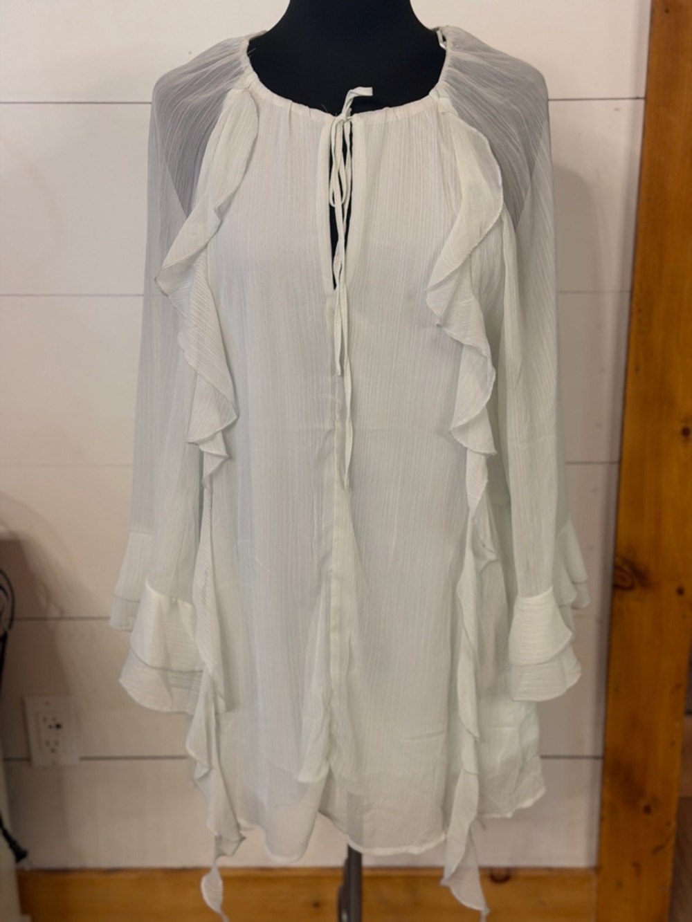 Mint green Ruffle Tie-Front Sheer Blouse/Dress